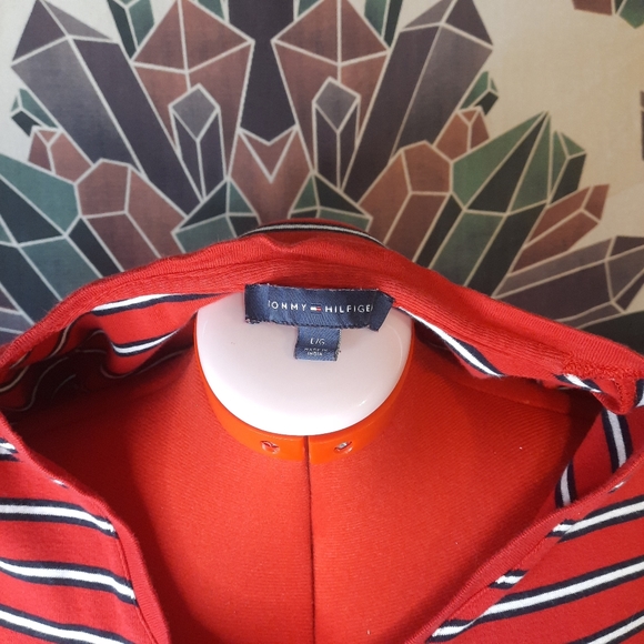 Tommy Hilfiger V-neck Striped Shirt embroidered icon size large - Picture 7 of 8